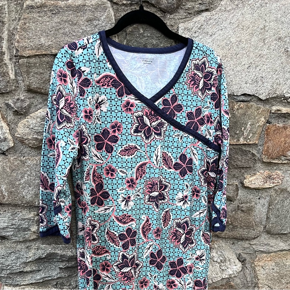 Garnet Hill Green Cotton Asian Wrap Dress